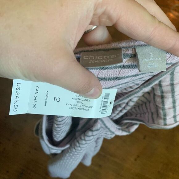 Chico’s pink & gray striped sleeveless lounge wear 2 tunic - Picture 3 of 3